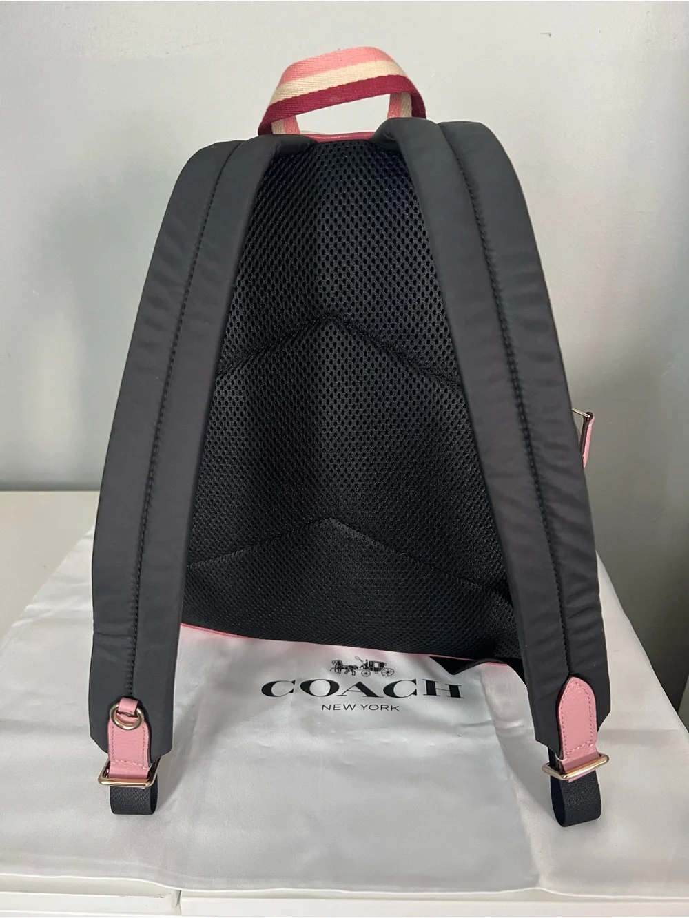 Coach Rare Court Stripe Heart Motif Backpack With Matching Wristlet